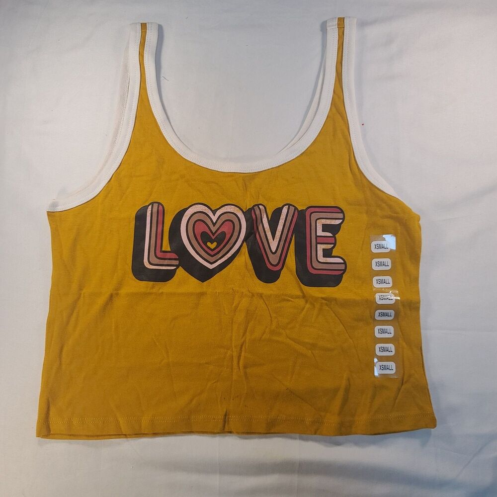 FREEZE Girls Size XS Mustard Yellow LOVE Graphic Tank Top NWT